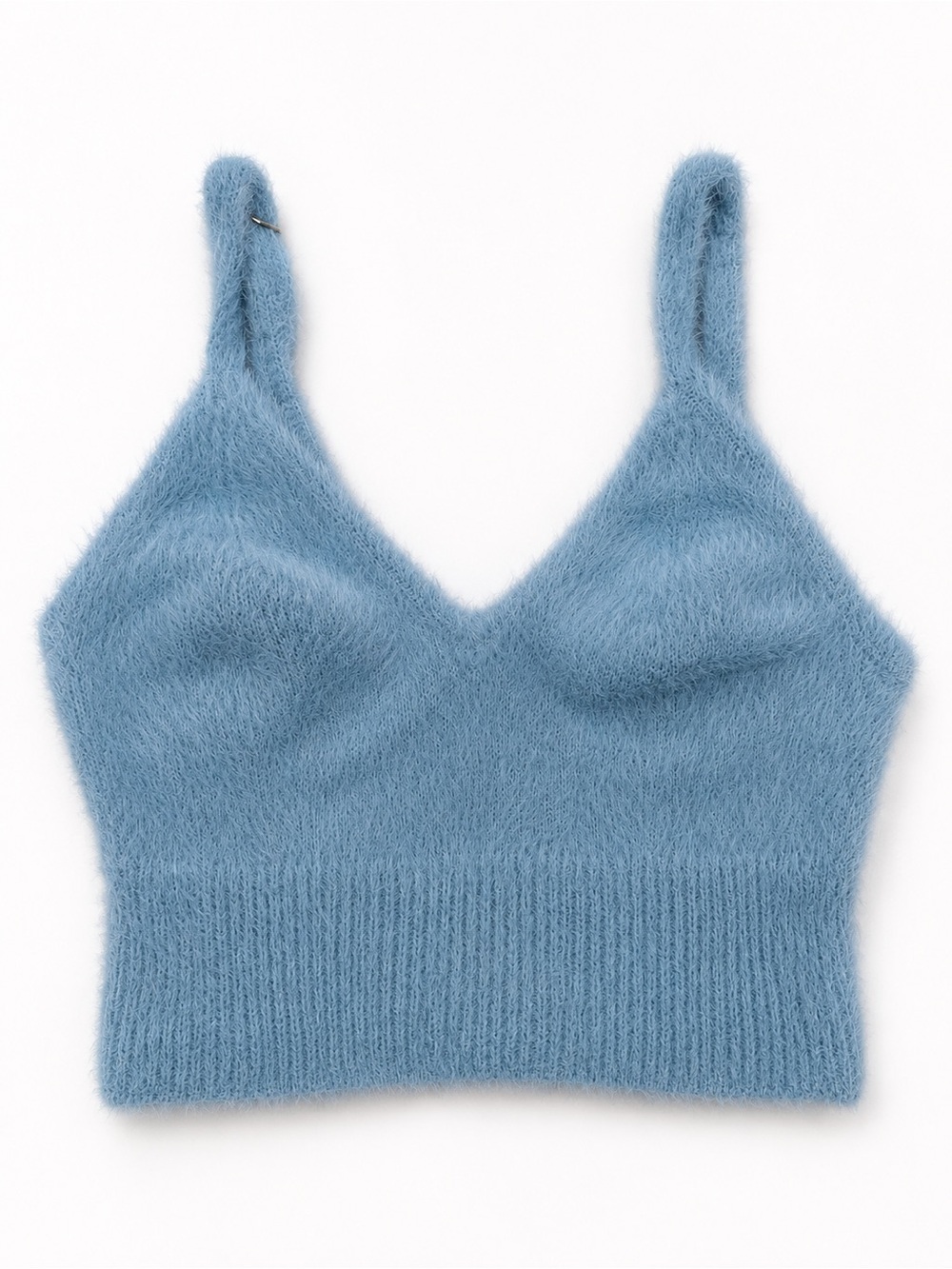 L*SPACE Light Blue Fuzzy Eyelash Knit Brami Crop Top Size S 100% Nylon